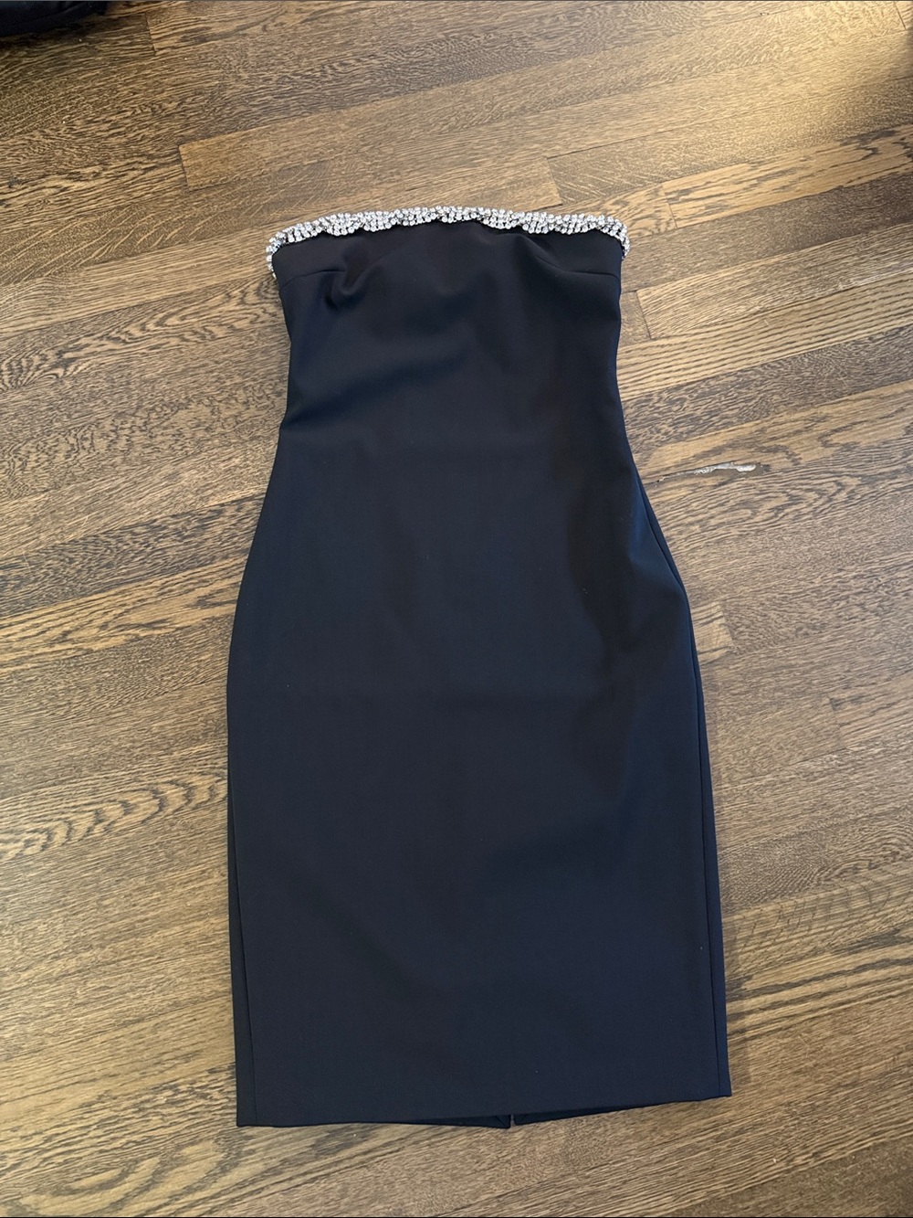 AREA Black Strapless Sheath Dress with Crystal Trim